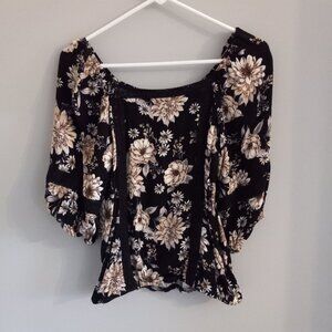Square Neck Midnight Floral Blouse
